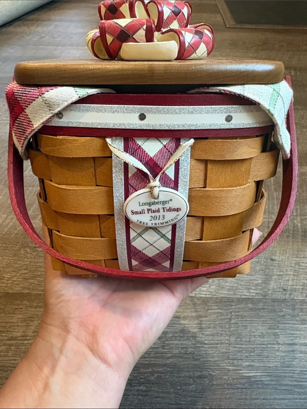 Longaberger Small Plaid Tidings 2013 Tree Trimmimg Lid Fabric & Protector NWT